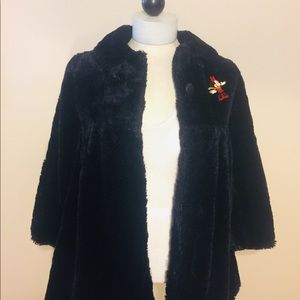 DISNEY STORE-Girls Black Furry Coat-Med-7/8